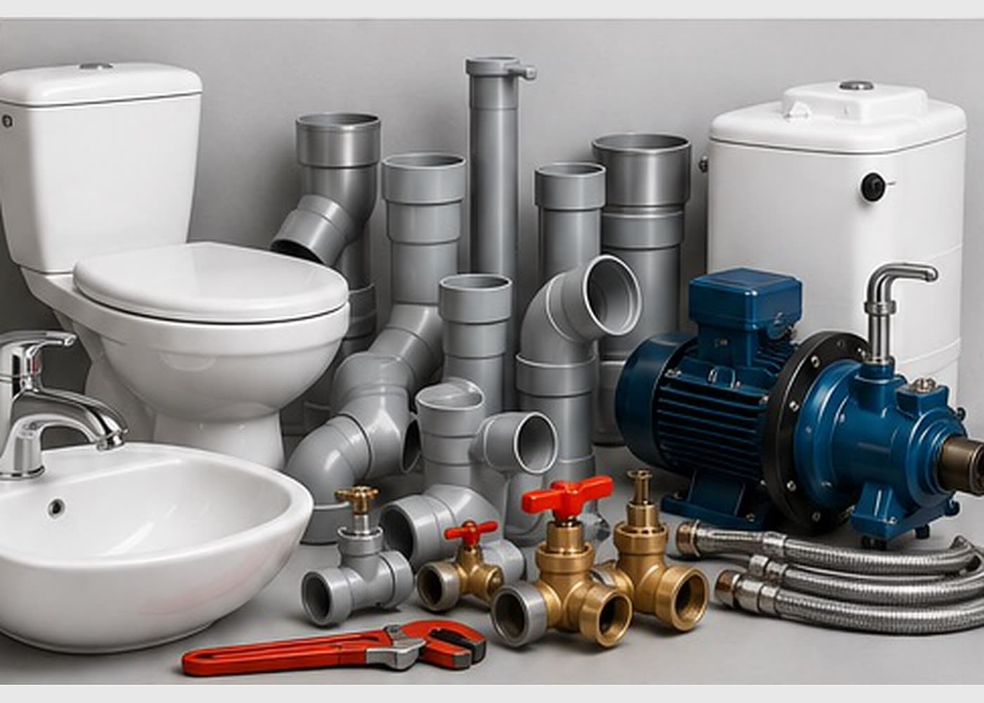 Pipes, fittings, sanitary ware, water tank and pump supplied in Dubai