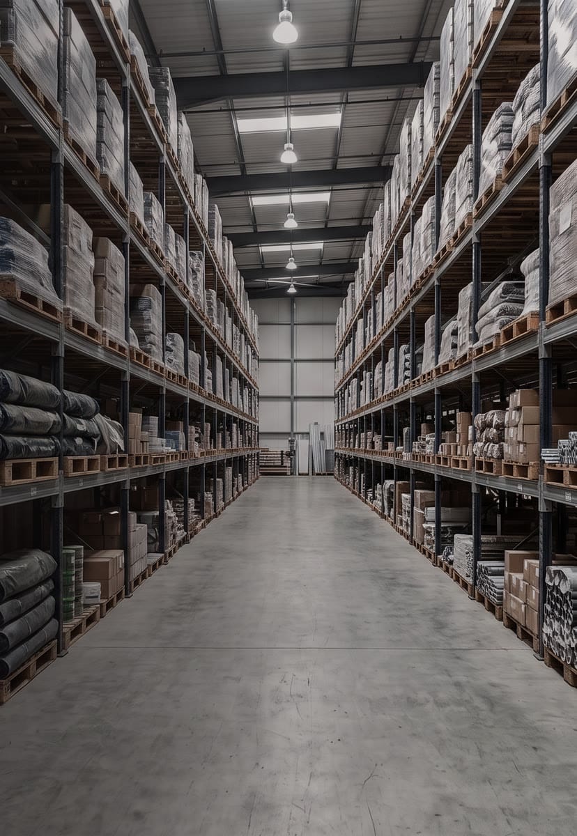 Fast Track warehouse in Dubai stocked with building materials and industrial supplies